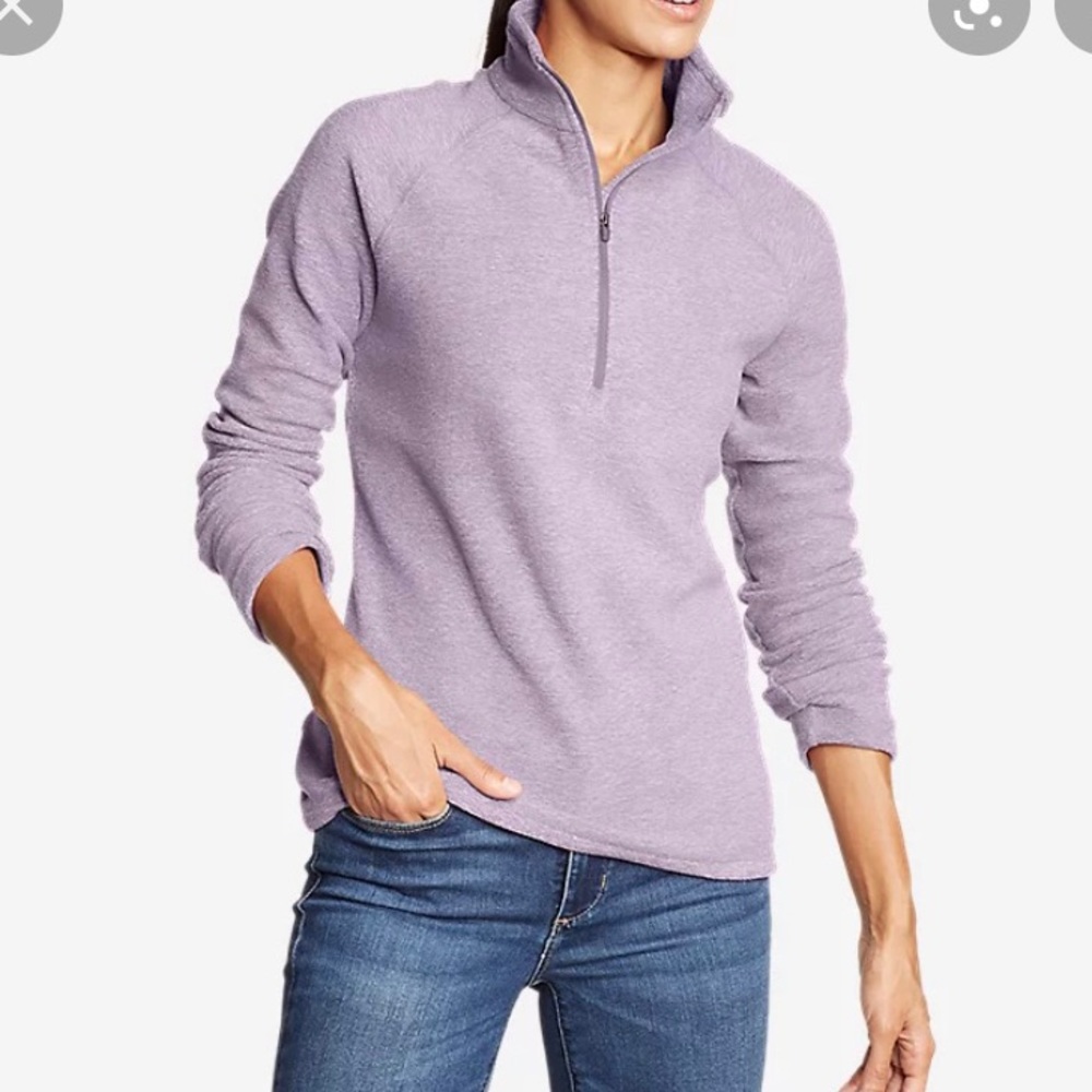 Womens Eddie Bauer mixed engage stitch lavender pull over fleece sweater